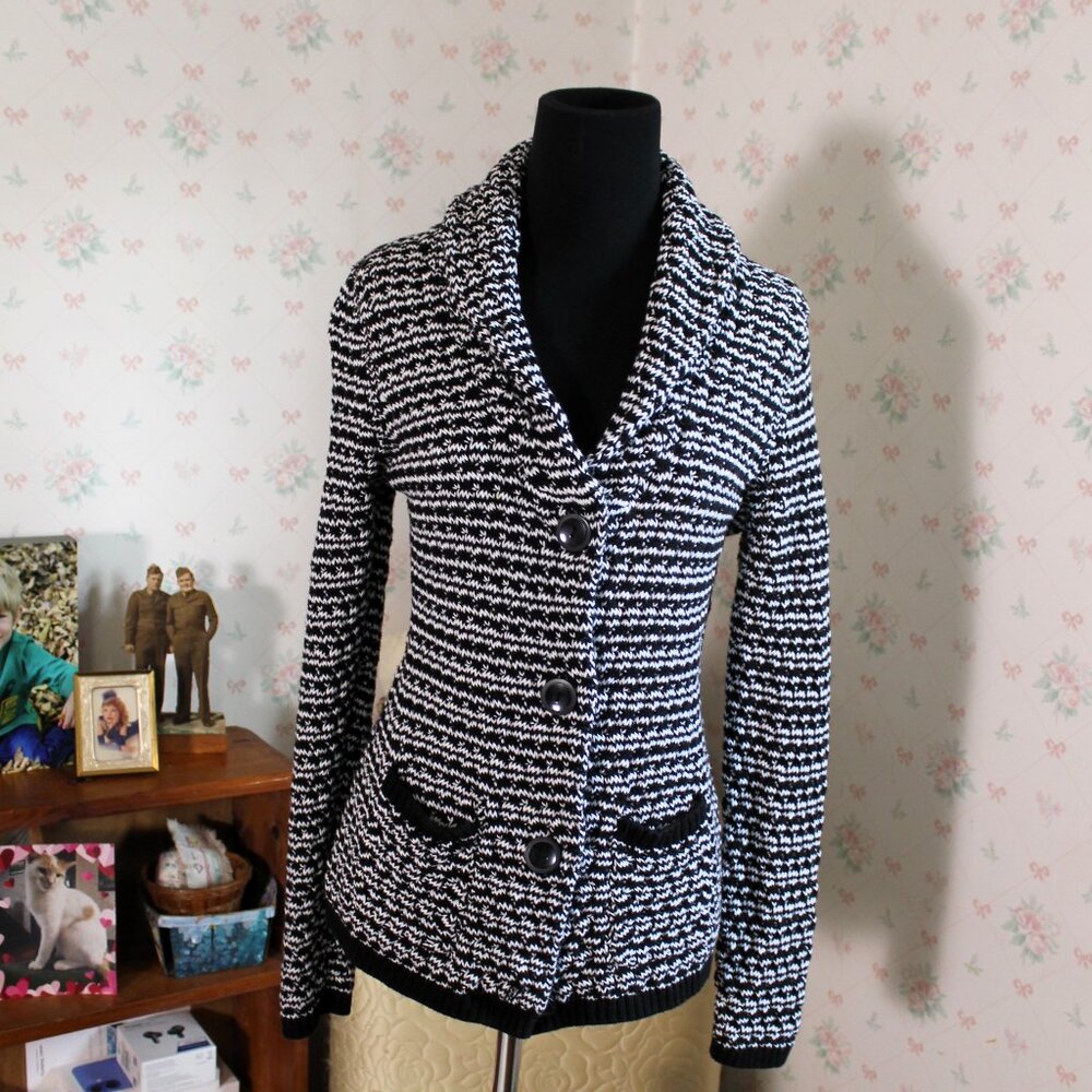 Christopher & Banks Black & White Cotton Cardigan, Small